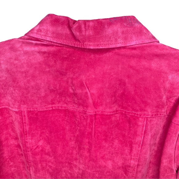 Live A Little XL Hot Pink Suede Leather Snap Button Up Fitted Jacket Pockets - Picture 7 of 10
